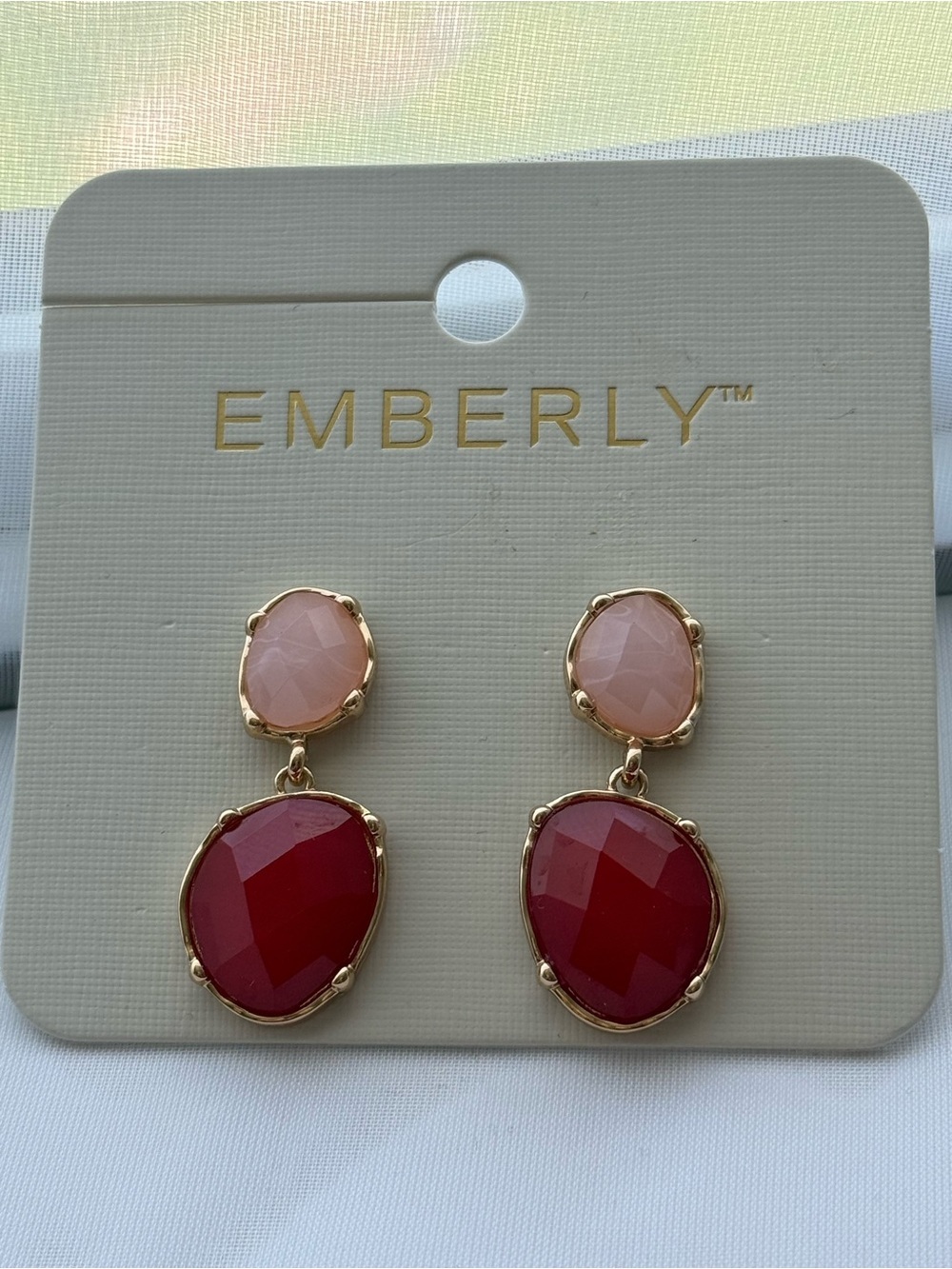 Emberly Two-Tone Gold Drop Earrings — Red & Blush